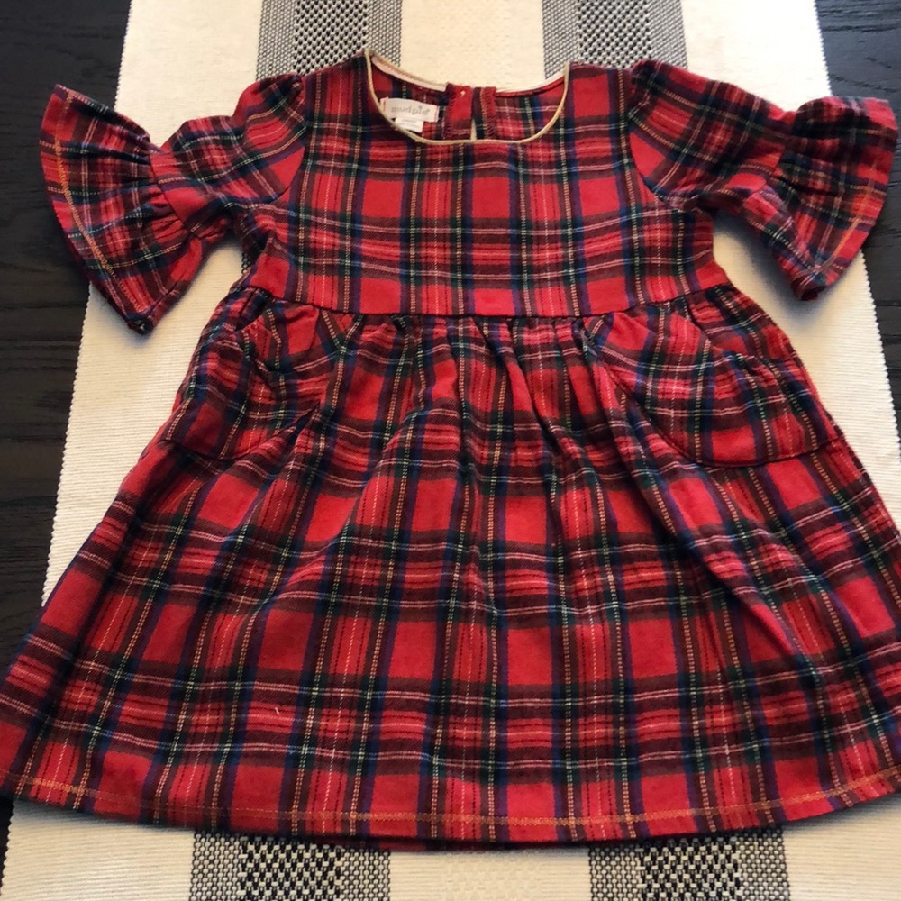 Mud Pie 24mo/2T tartan red dress w/ ruffle sleeve